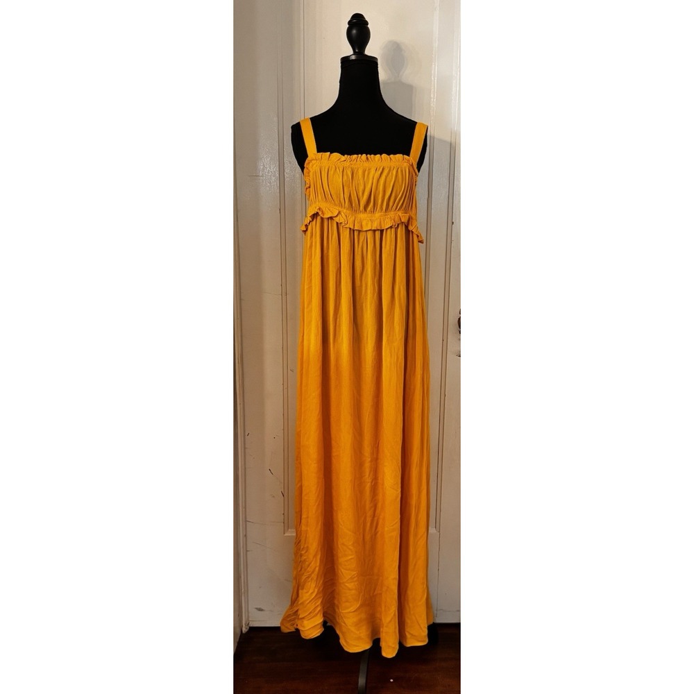 BB Dakota Steve Madden Autumn Yellow Maxi Dress Women's L Smocked Ruffle Boho‎